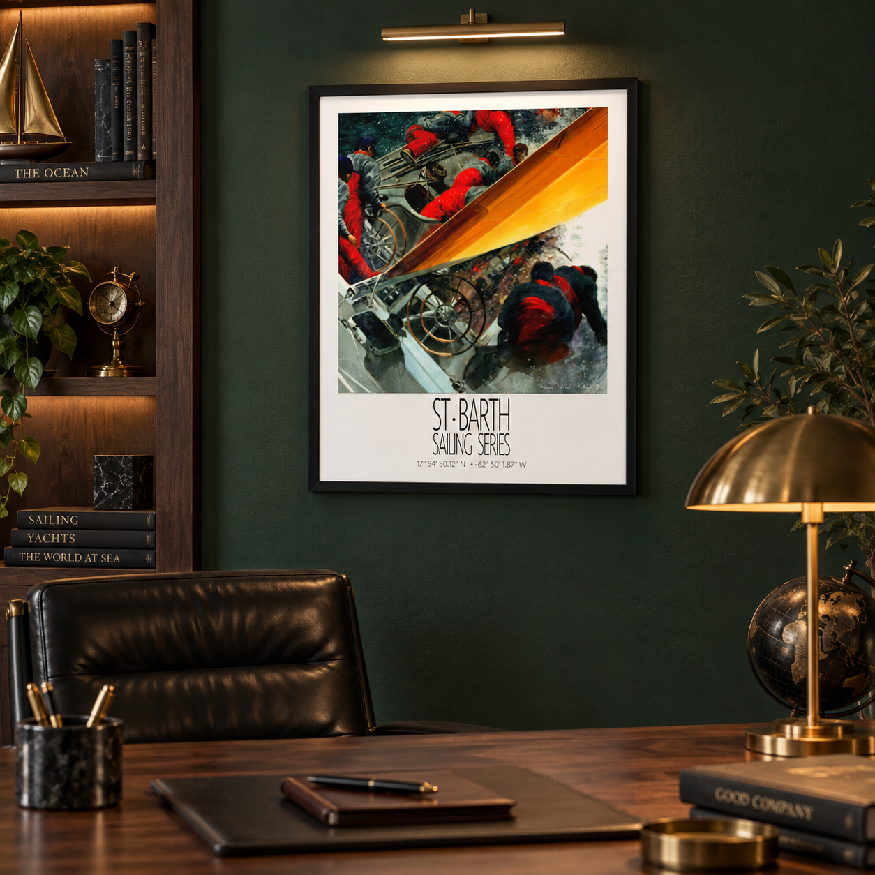 The Yellow Sail – interior ambience 3 – framed St Barth sailing wall art