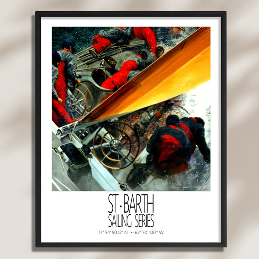 The Yellow Sail – product view on a light background – framed St Barth sailing wall art