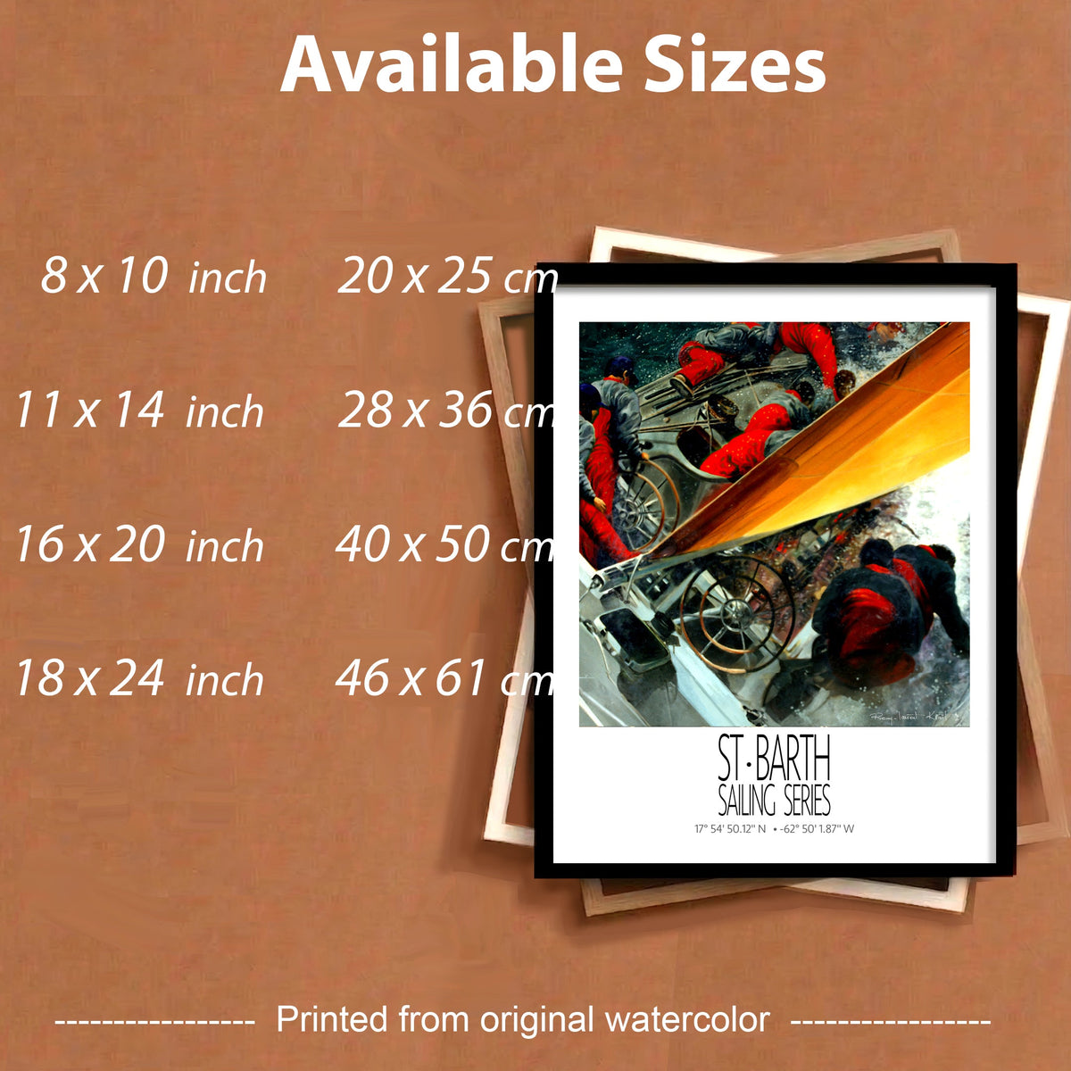 The Yellow Sail – framed sizes information – framed St Barth sailing wall art