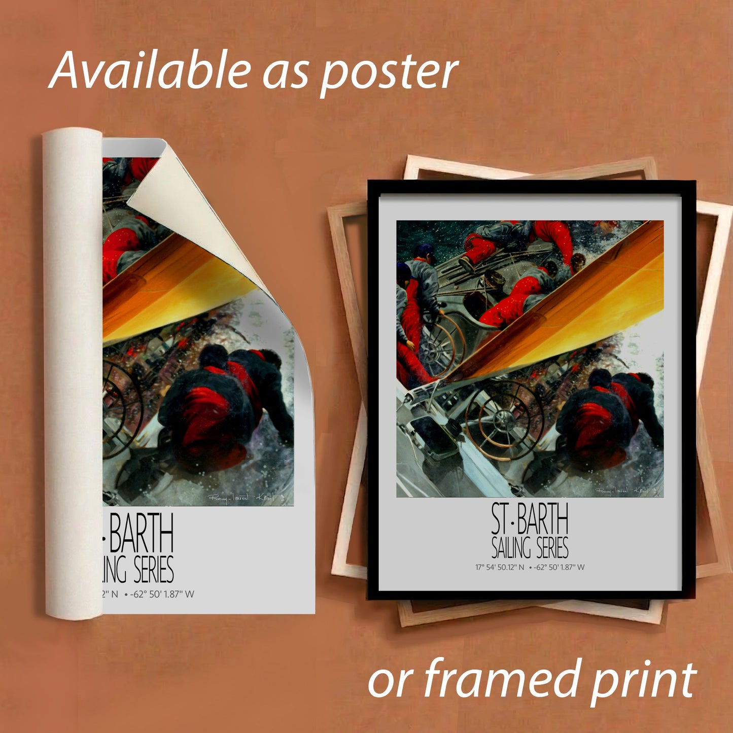 The Yellow Sail – framed and unframed versions information – framed St Barth sailing wall art