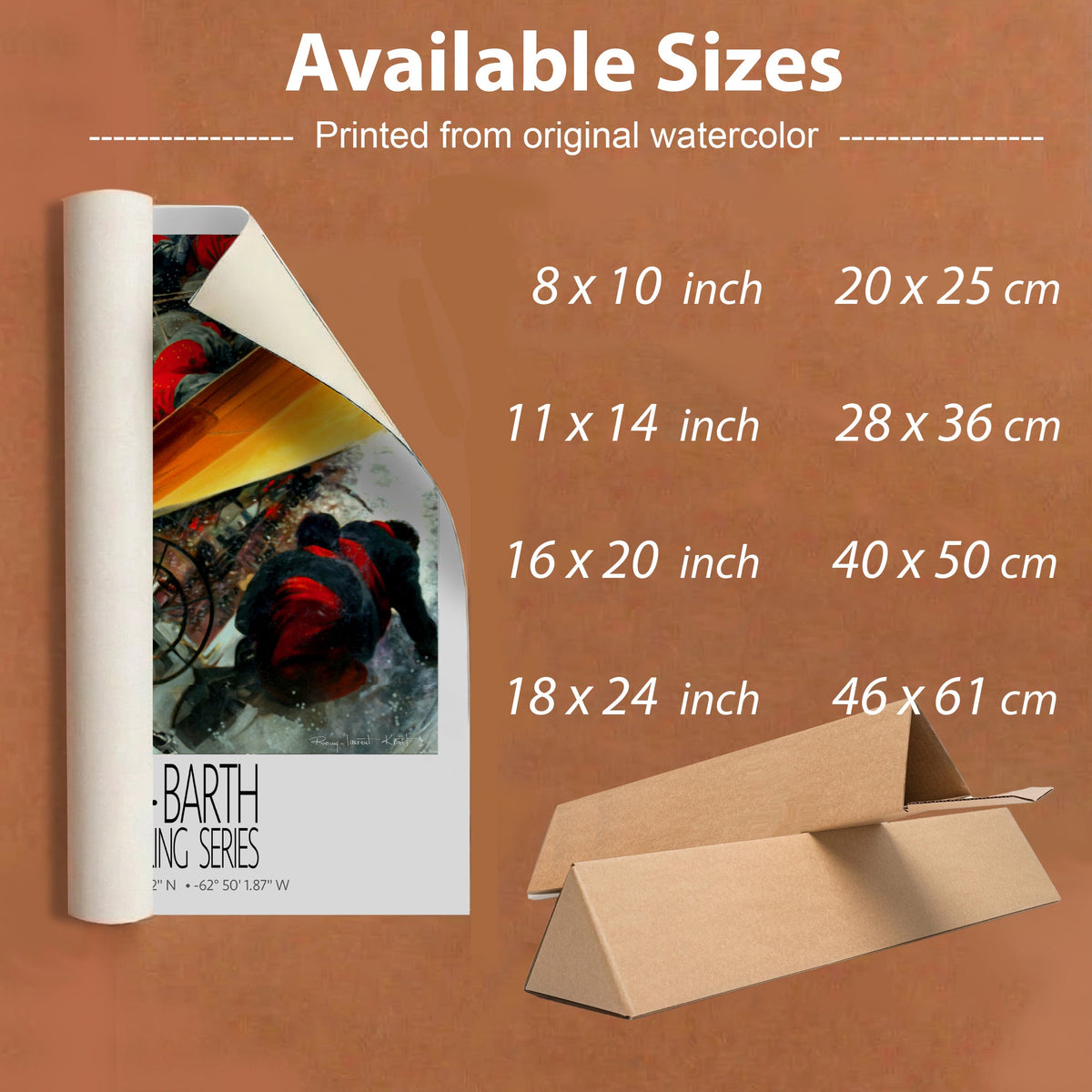 The Yellow Sail – unframed sizes information – unframed St Barth sailing wall art