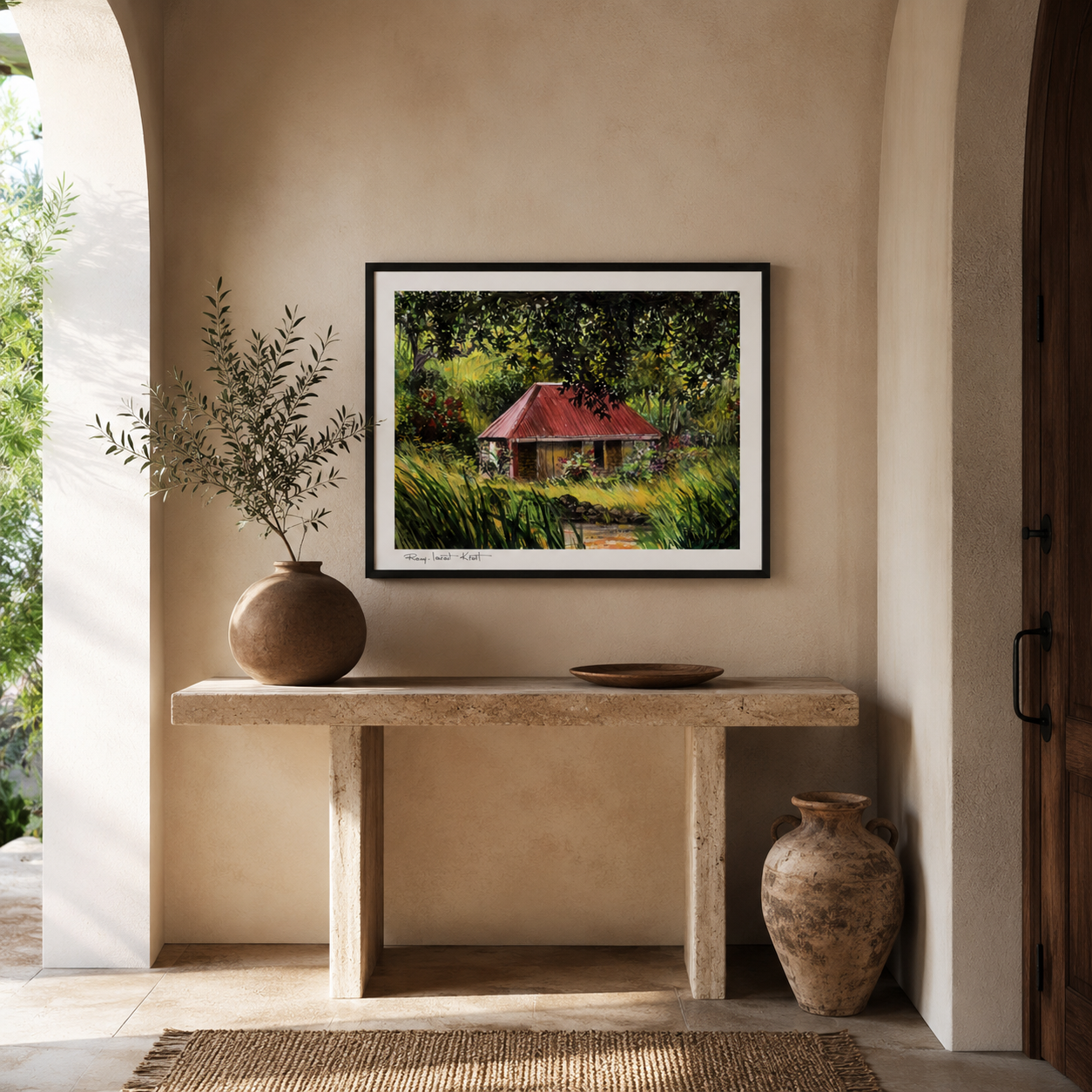 St Barth Watercolor Print – Vieille Case – Framed Caribbean Wall Art