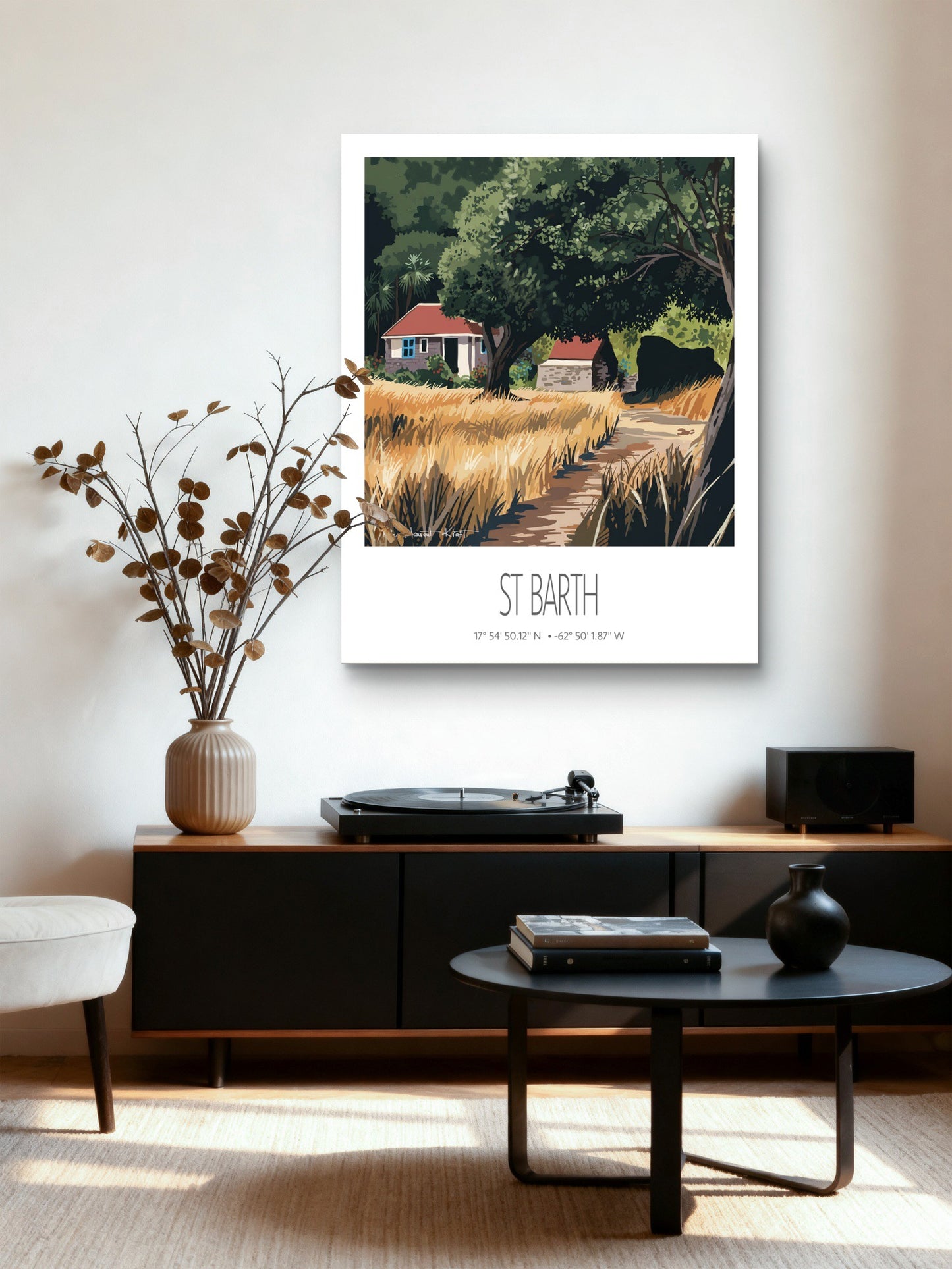 Vintage Travel Poster – St Barth – Grand Fond – Framed Caribbean Art Print