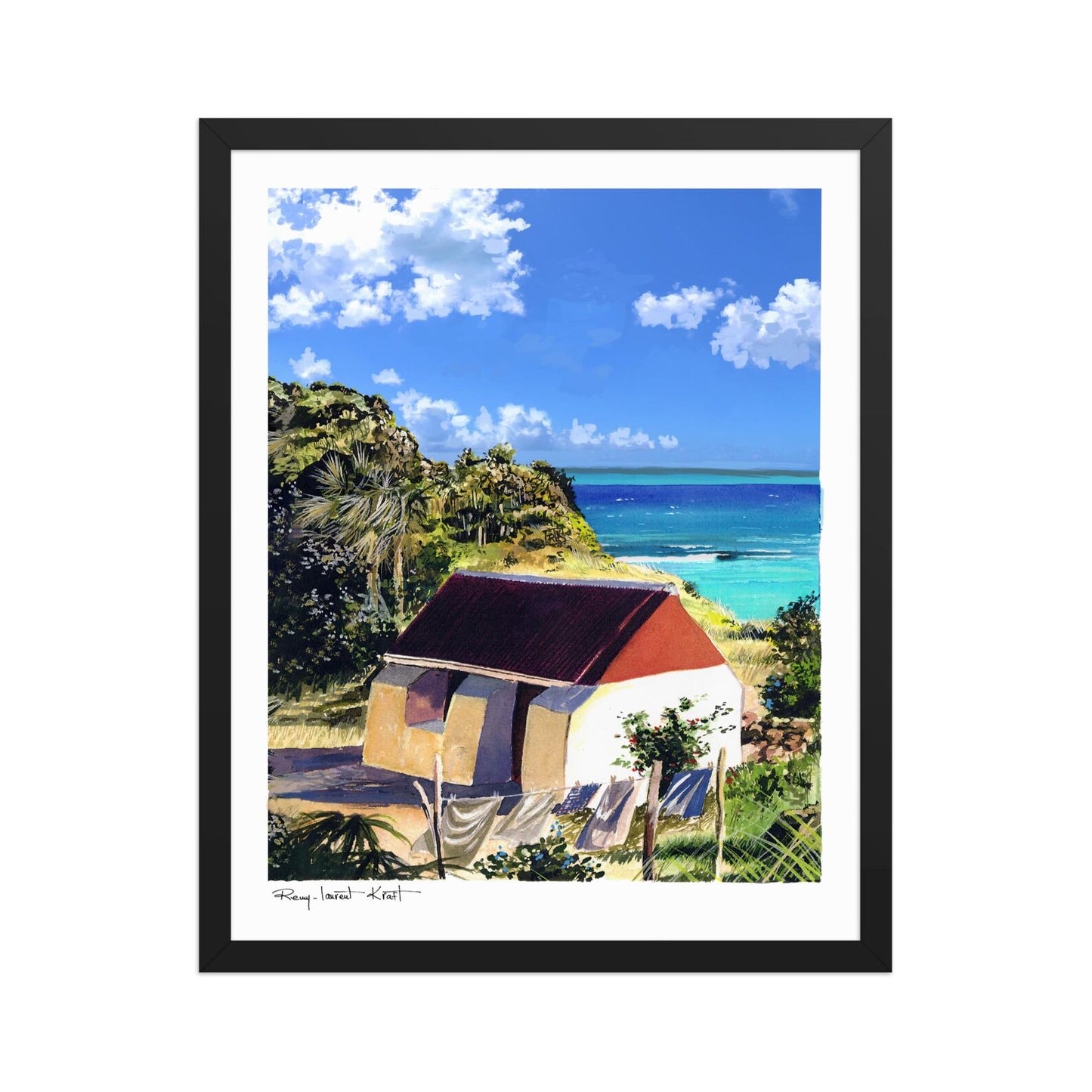 St Barth Watercolor Print – Petit Cul de Sac Bay – Framed Caribbean Wall Art