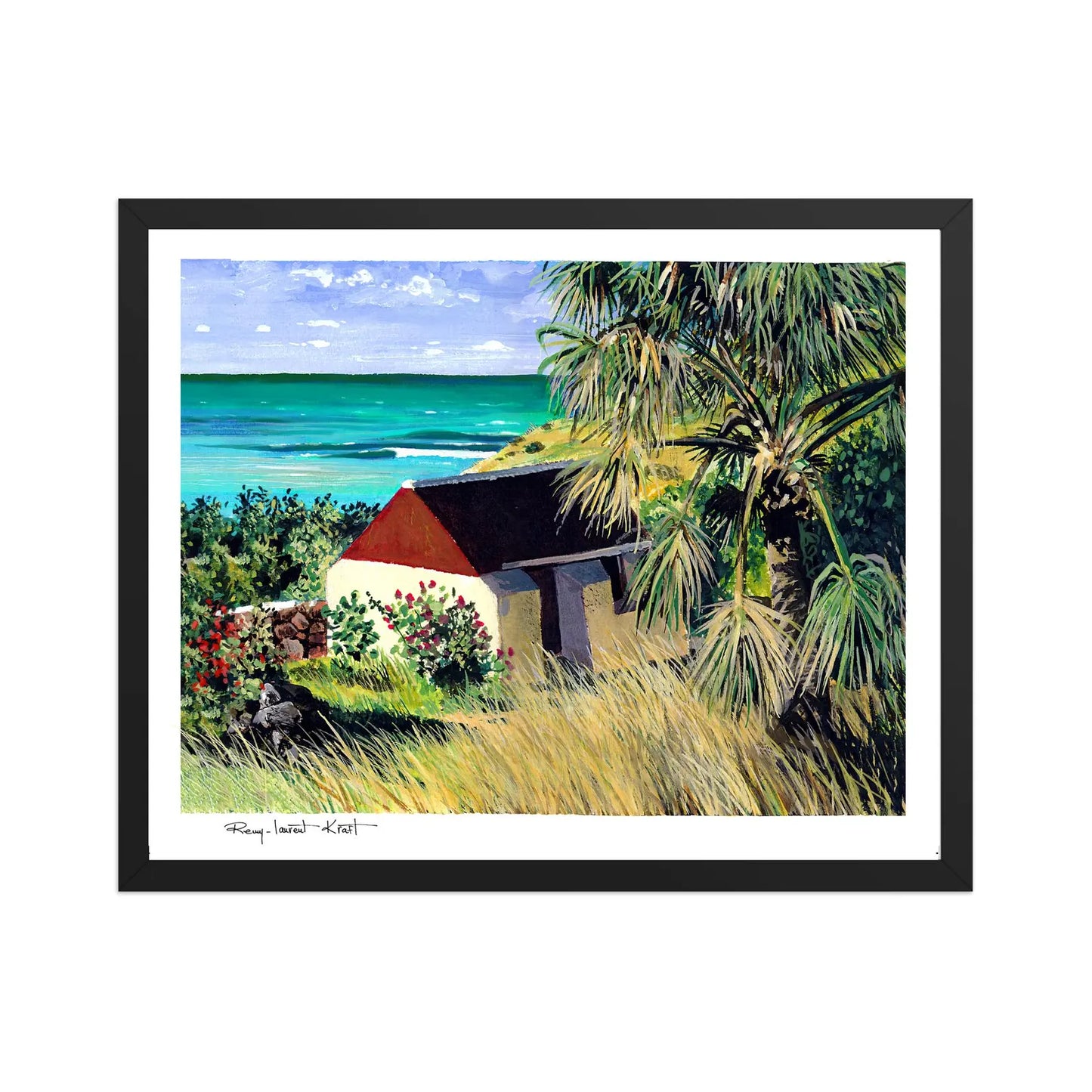 St Barth Watercolor Print – Grand Cul de Sac – Framed Caribbean Wall Art