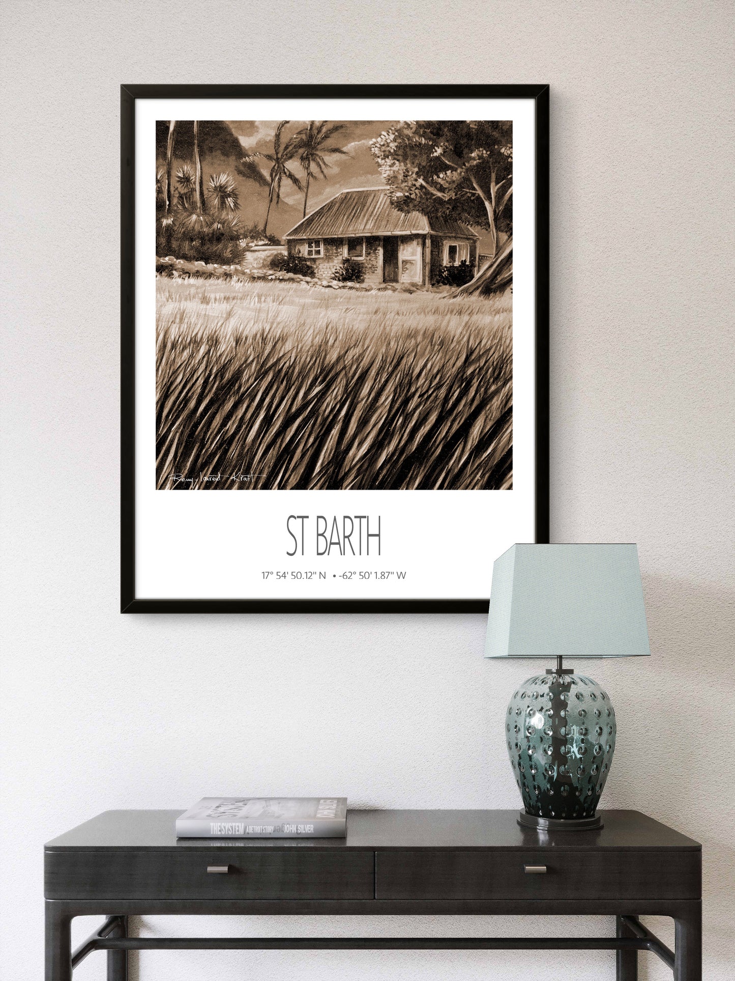 Vintage Travel Poster – St Barth – Cottage Palm Trees – Caribbean Art Print