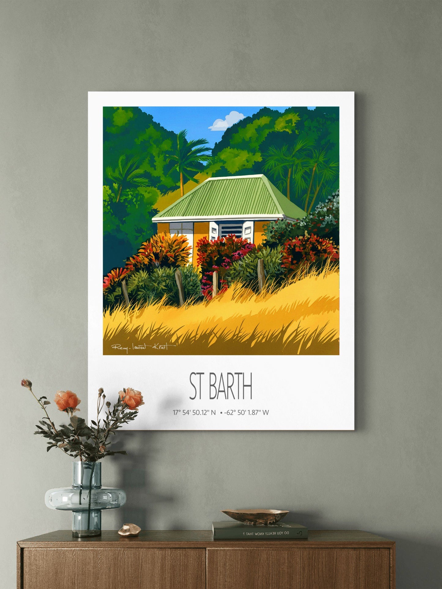 Vintage Travel Poster – St Barth – Yellow Grass – Framed Caribbean Art Print