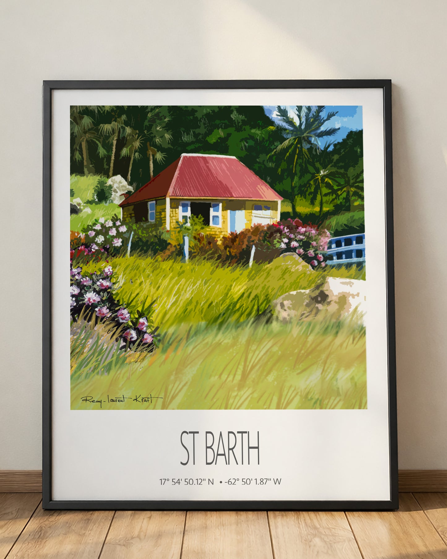 Vintage Travel Poster – St Barth – Case Jaune – Caribbean Art Print