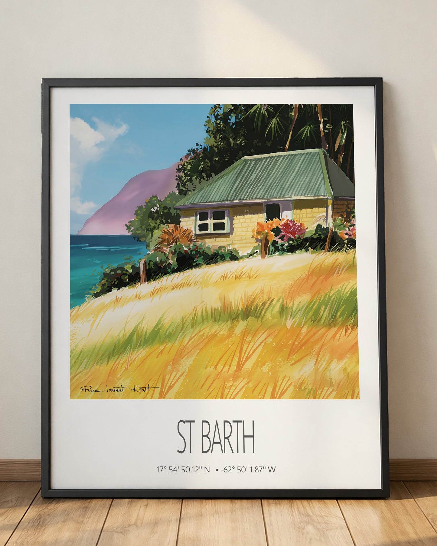 Vintage Travel Poster – St Barth – Falaise Beach – Framed Caribbean Art Print