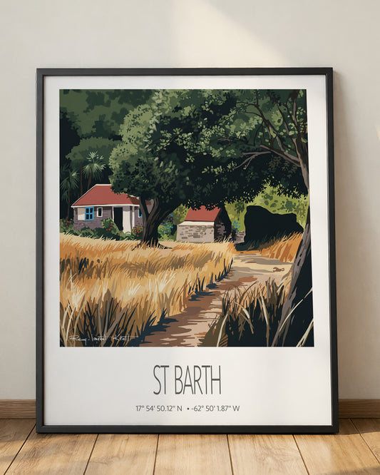 Vintage Travel Poster – St Barth – Grand Fond – Framed Caribbean Art Print