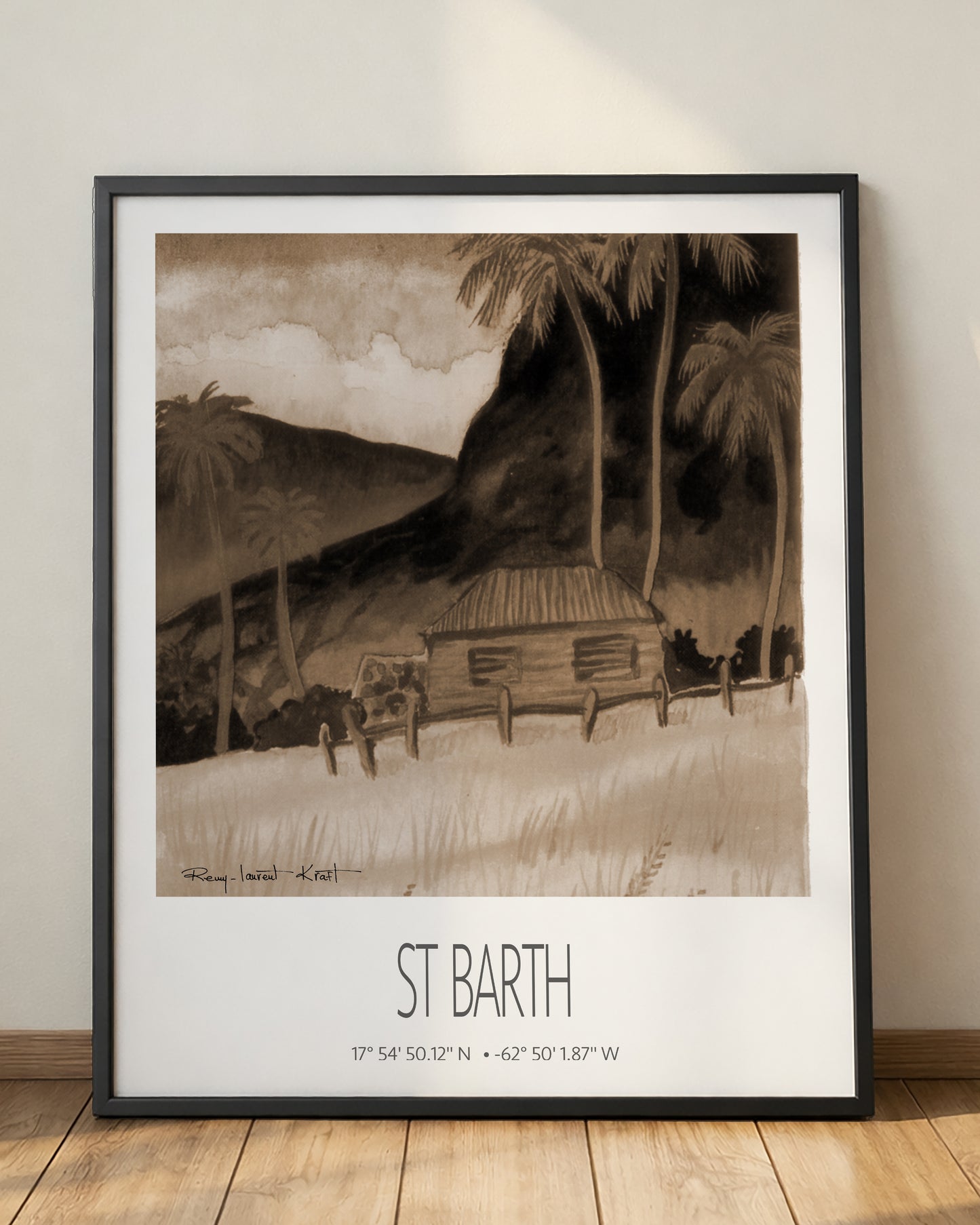 Vintage Travel Poster – St Barth – Tropical Cottage – Framed Caribbean Art Print