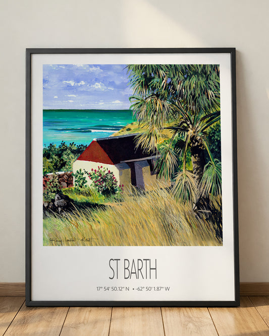 Vintage Travel Poster – St Barth – Grand Cul de Sac Bay – Framed Caribbean Art Print