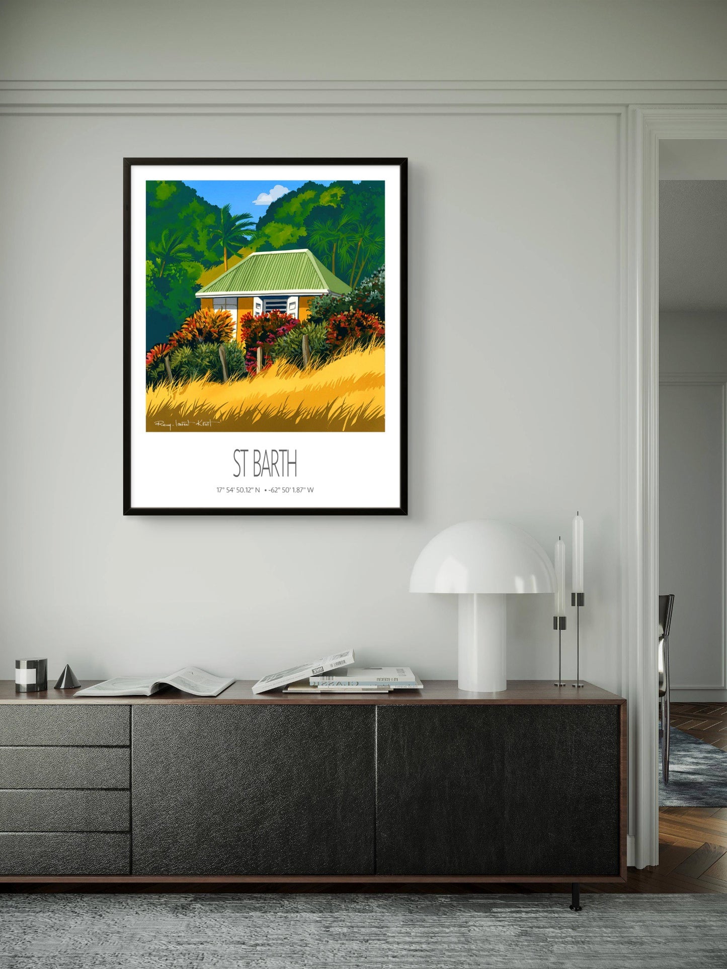 Vintage Travel Poster – St Barth – Yellow Grass – Framed Caribbean Art Print