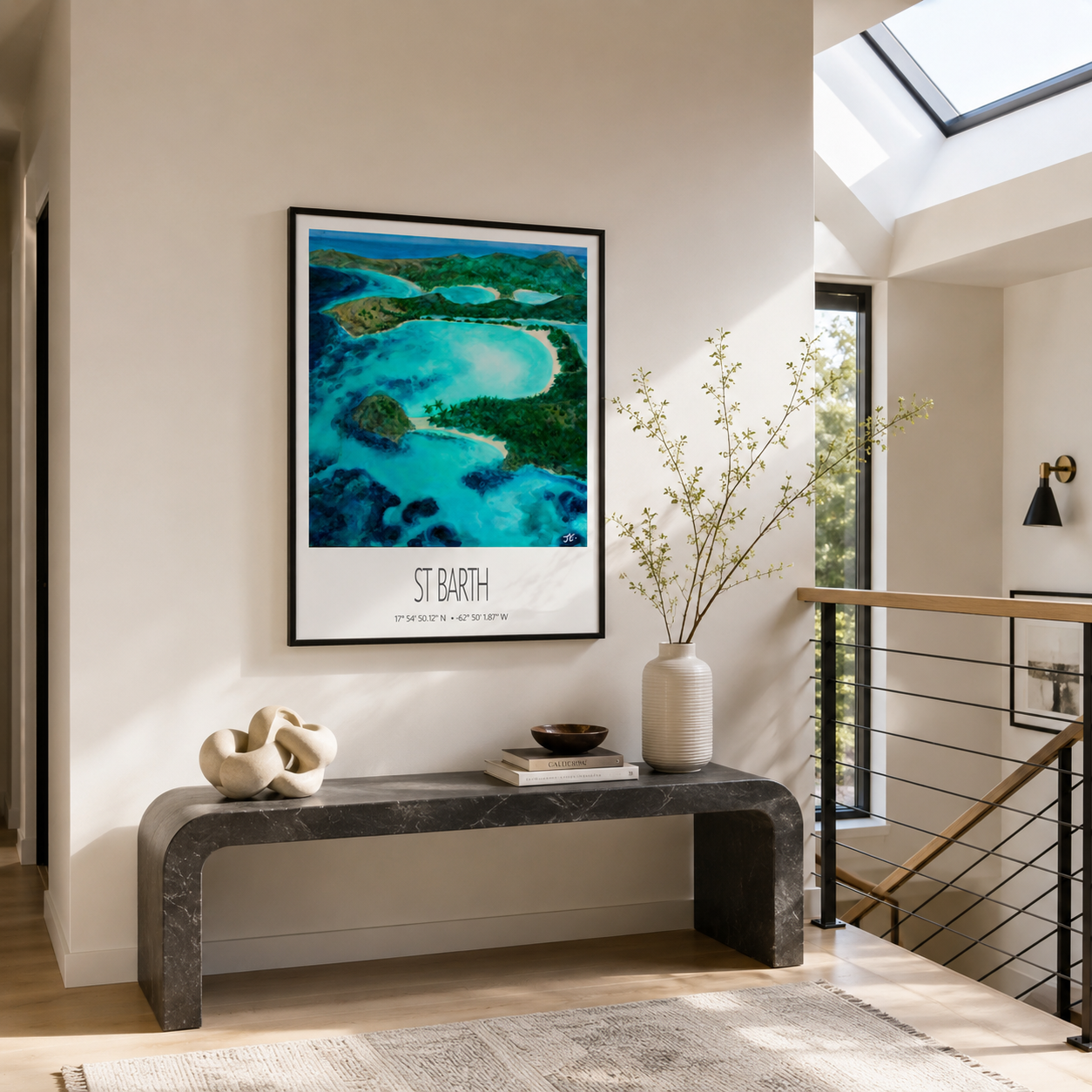 St Barth Watercolor Print – Grand Cul de Sac Lagoon – Framed Caribbean Wall Art