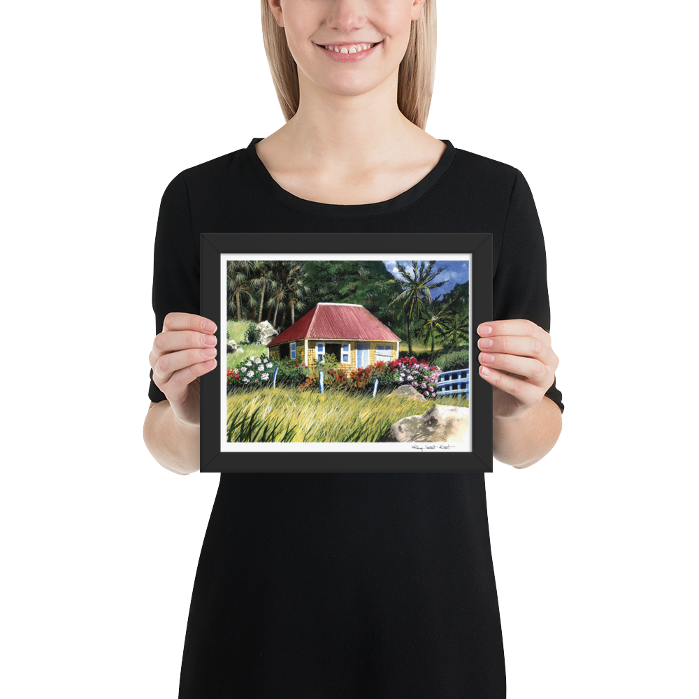 St Barth Watercolor Print – Case Jaune – Framed Caribbean Wall Art