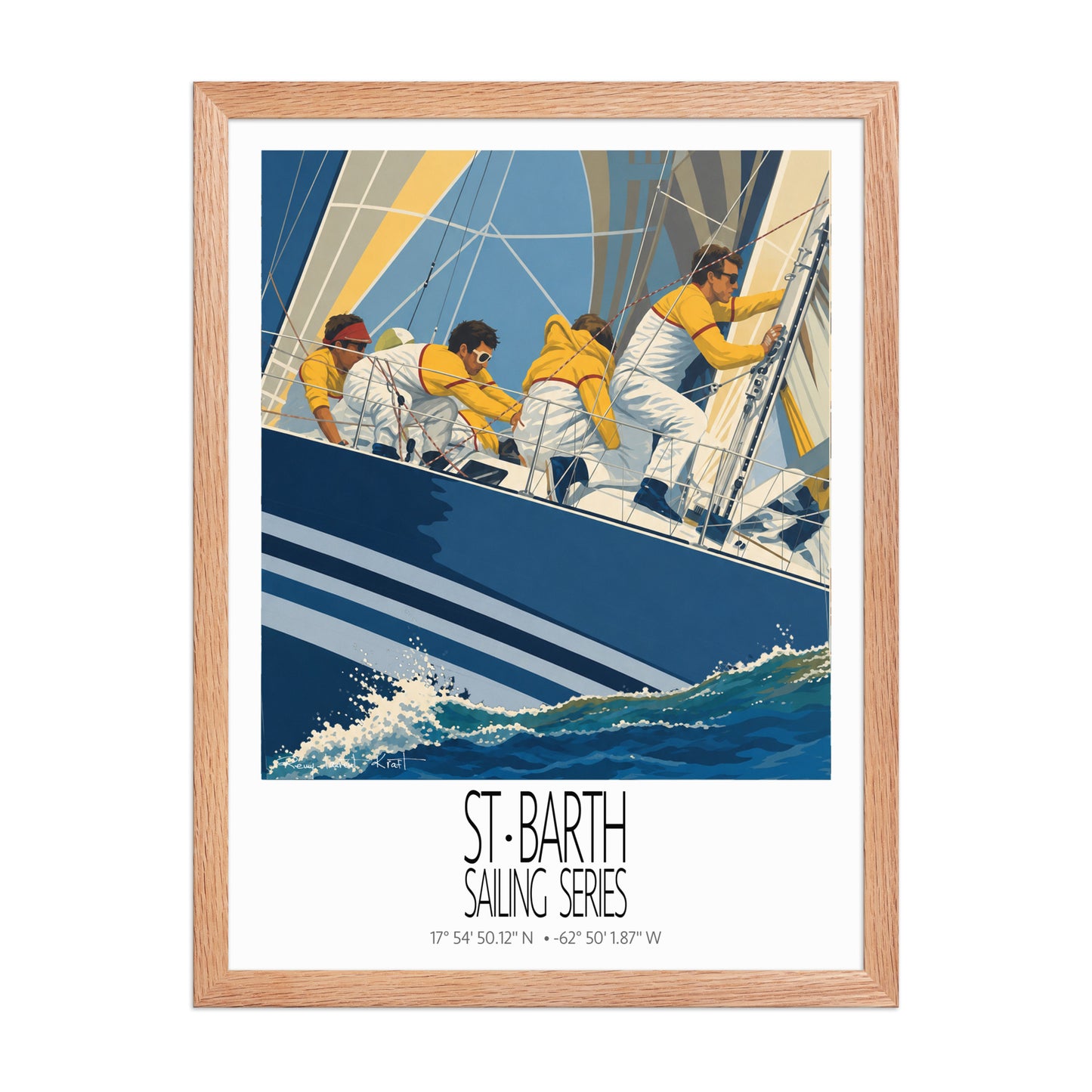 Duel Under Sail poster in Red Oak frame