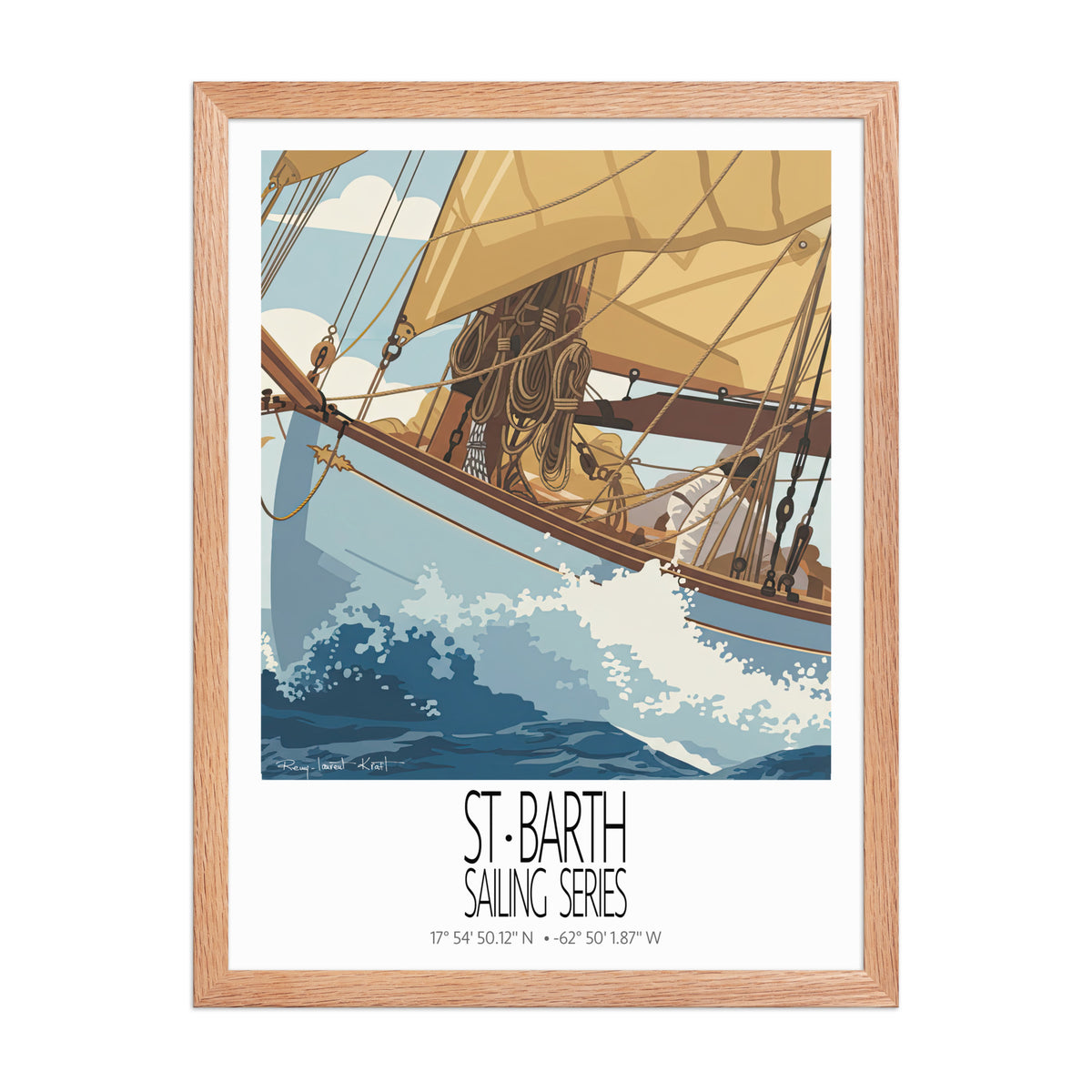 The Golden Sail poster in Red Oak frame
