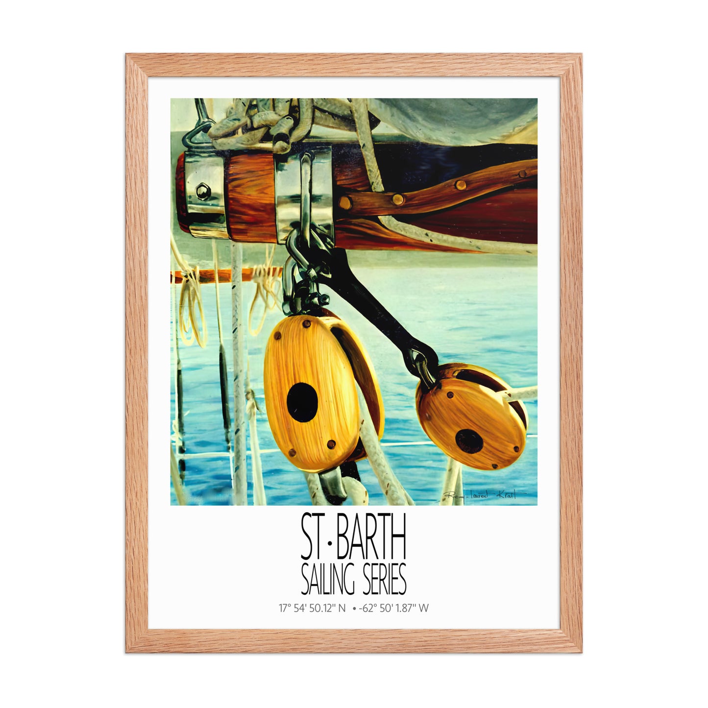 Classic Rigging – 18x24 Red Oak frame preview – framed St Barth sailing wall art