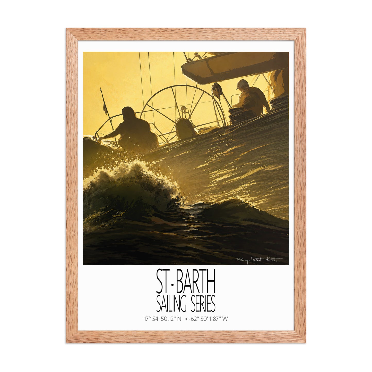 Golden Wake – 18x24 Red Oak frame preview – framed St Barth sailing wall art