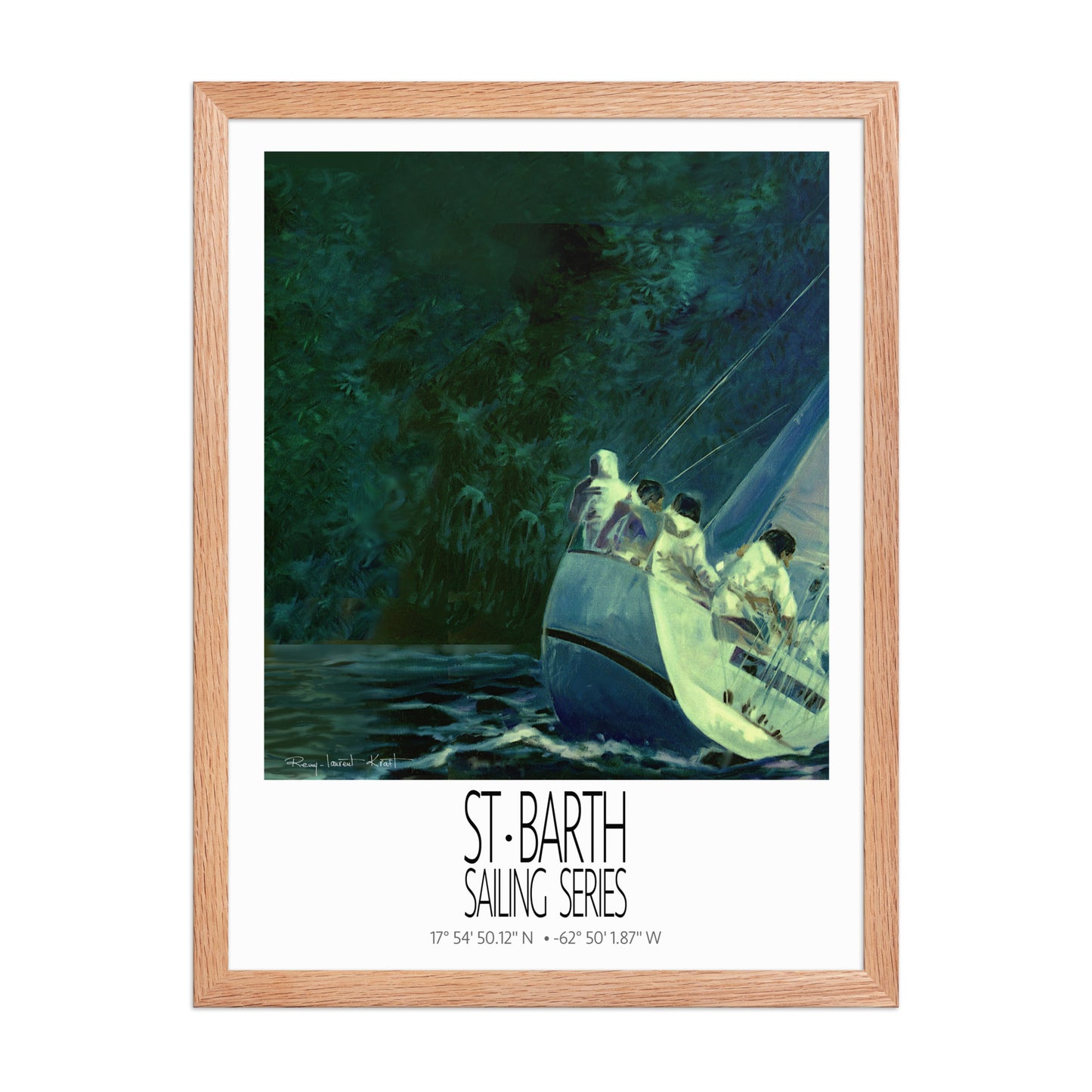 Night Regatta – 18x24 Red Oak frame preview – framed St Barth sailing wall art