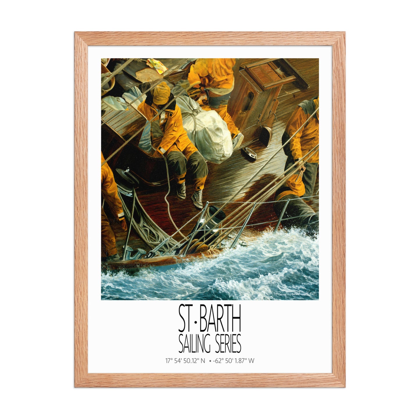 On Deck – 18x24 Red Oak frame preview – framed St Barth sailing wall art