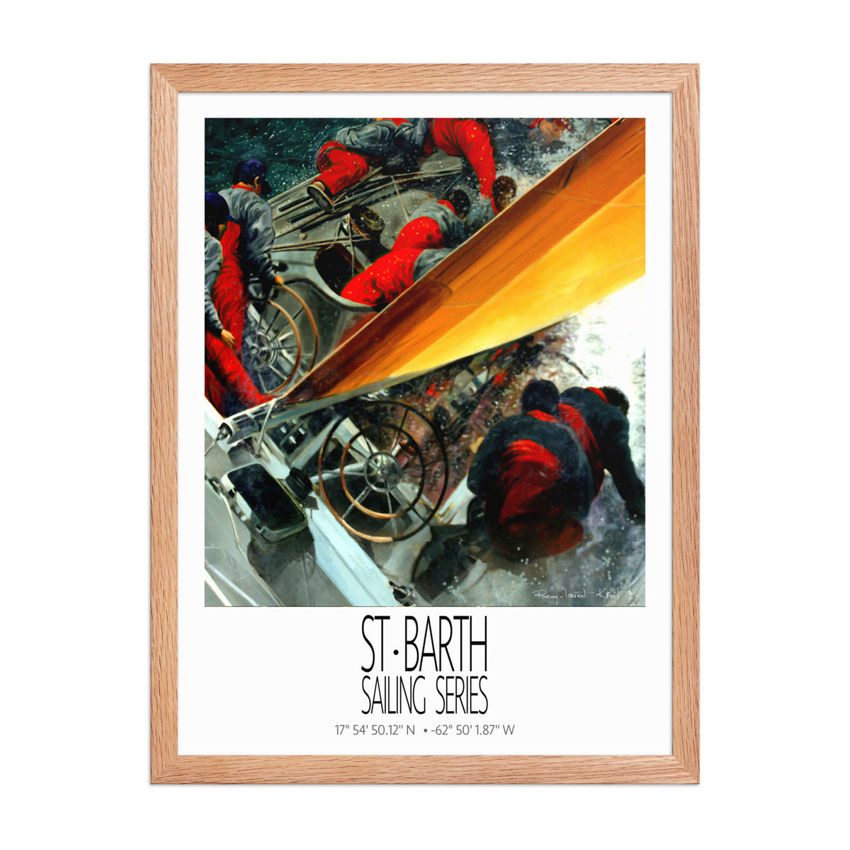 The Yellow Sail – 18x24 Red Oak frame preview – framed St Barth sailing wall art