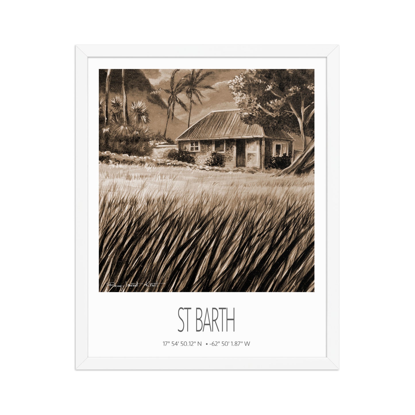 Vintage Travel Poster – St Barth – Cottage Palm Trees – Caribbean Art Print