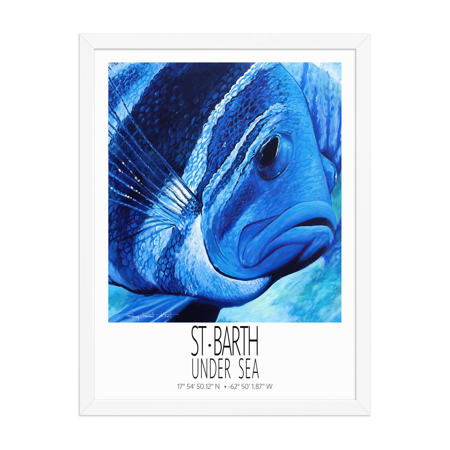 Grand Bleu poster in white frame