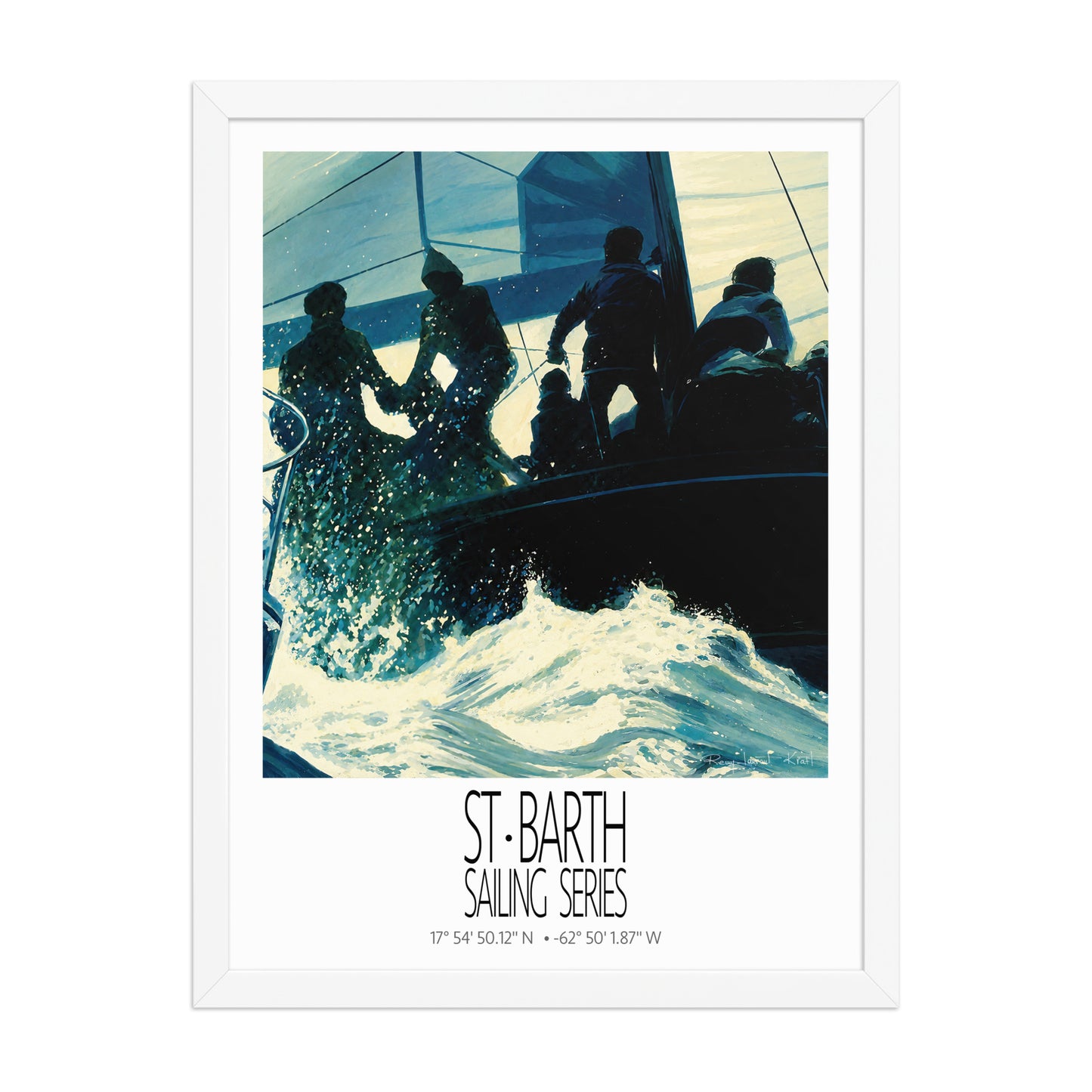 Blue Regatta – 18x24 White frame preview – framed St Barth sailing wall art