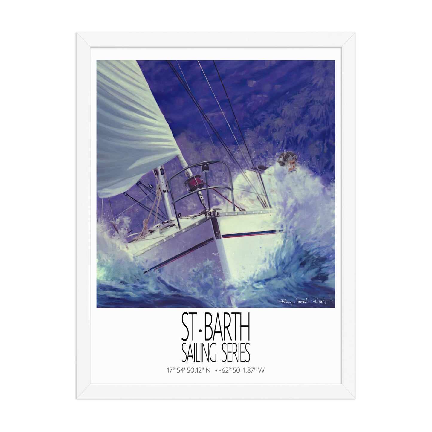 Coco Mauve – 18x24 White frame preview – framed St Barth sailing wall art