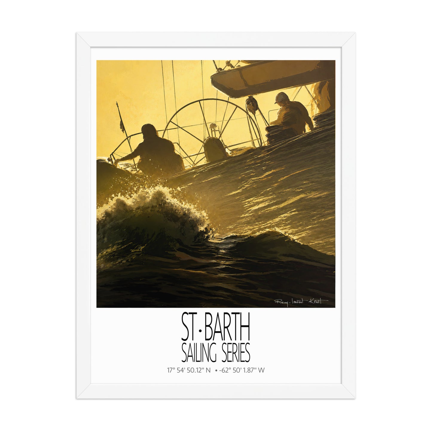 Golden Wake – 18x24 White frame preview – framed St Barth sailing wall art