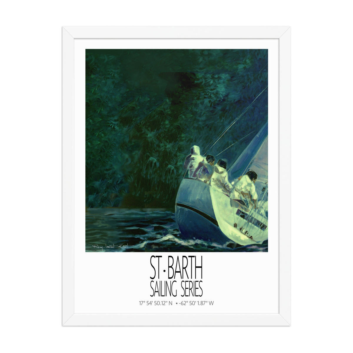 Night Regatta – 18x24 White frame preview – framed St Barth sailing wall art