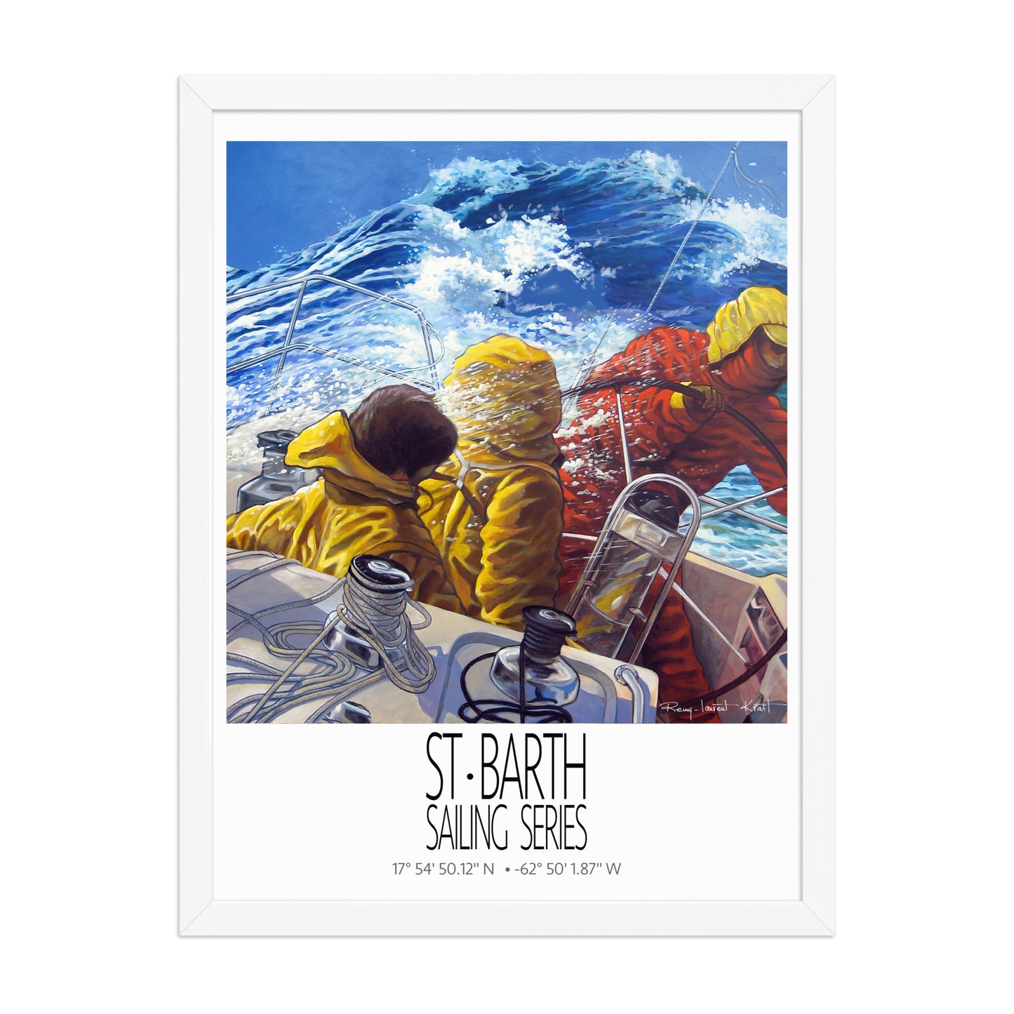 Grand Equipage – 18x24 White frame preview – framed St Barth sailing wall art