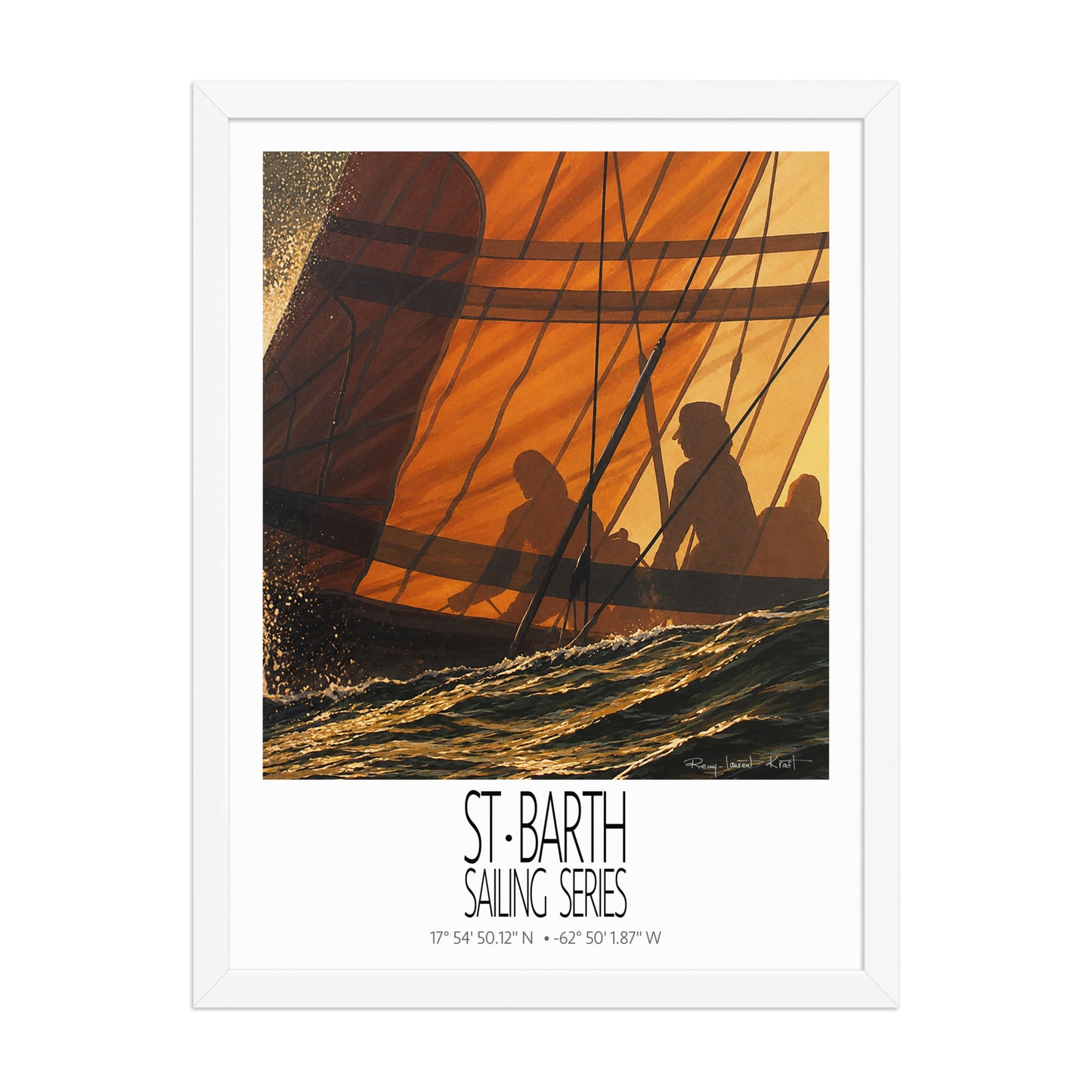 Sunset – 18x24 White frame preview – framed St Barth sailing wall art