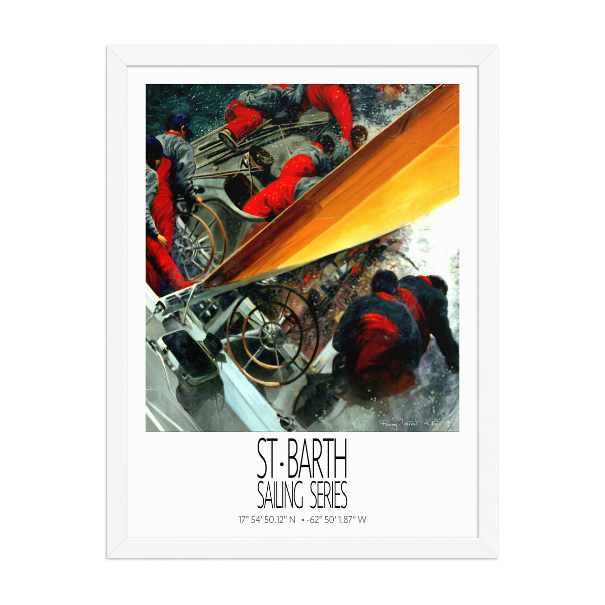 The Yellow Sail – 18x24 White frame preview – framed St Barth sailing wall art