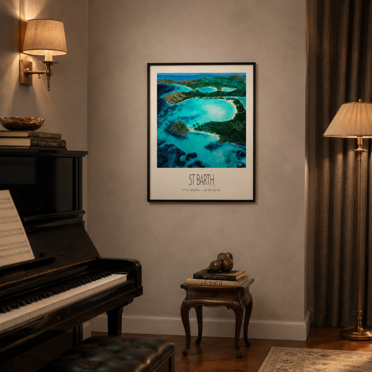 St Barth Watercolor Print – Grand Cul de Sac Lagoon – Framed Caribbean Wall Art
