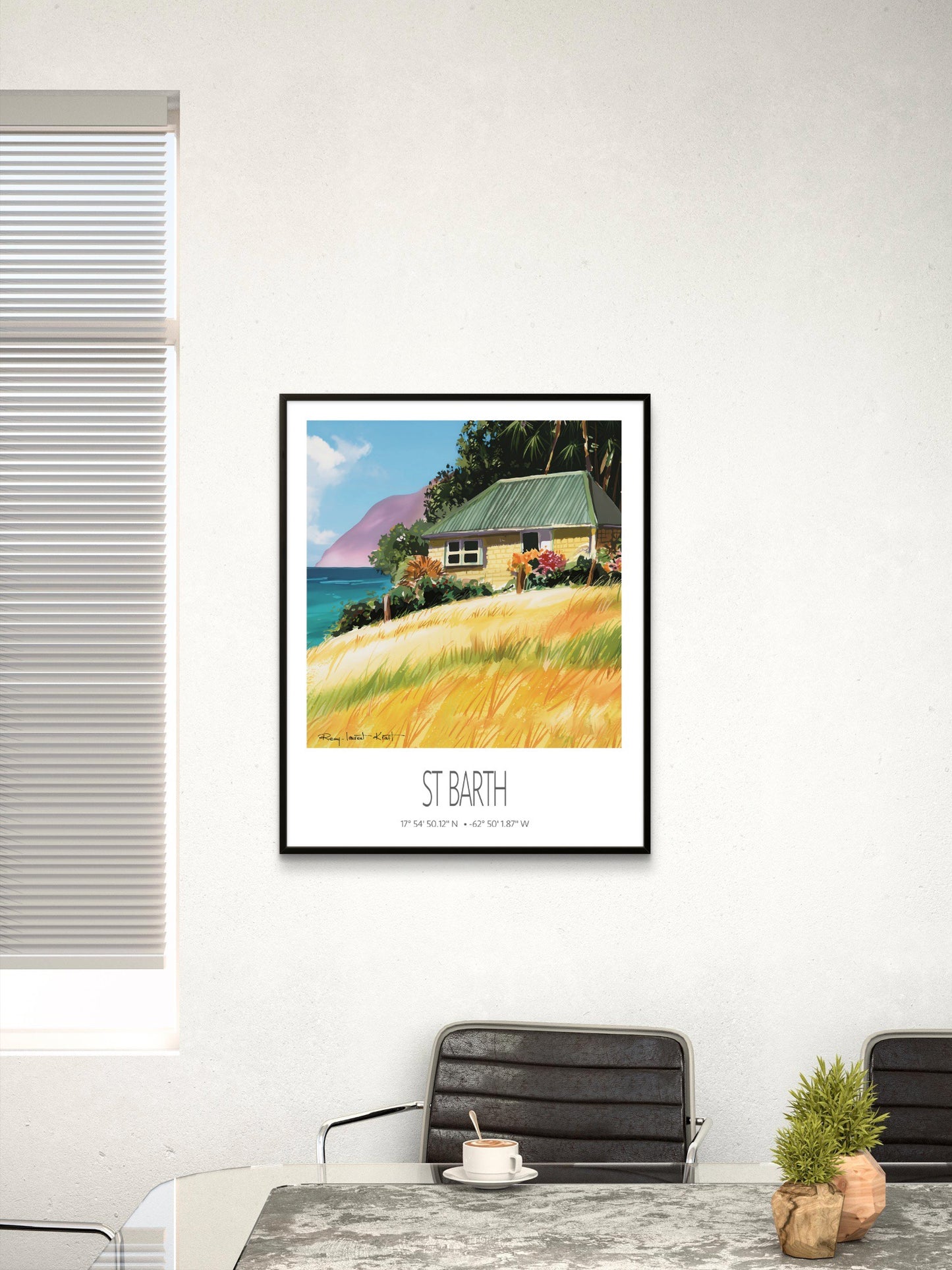 Vintage Travel Poster – St Barth – Falaise Beach – Framed Caribbean Art Print
