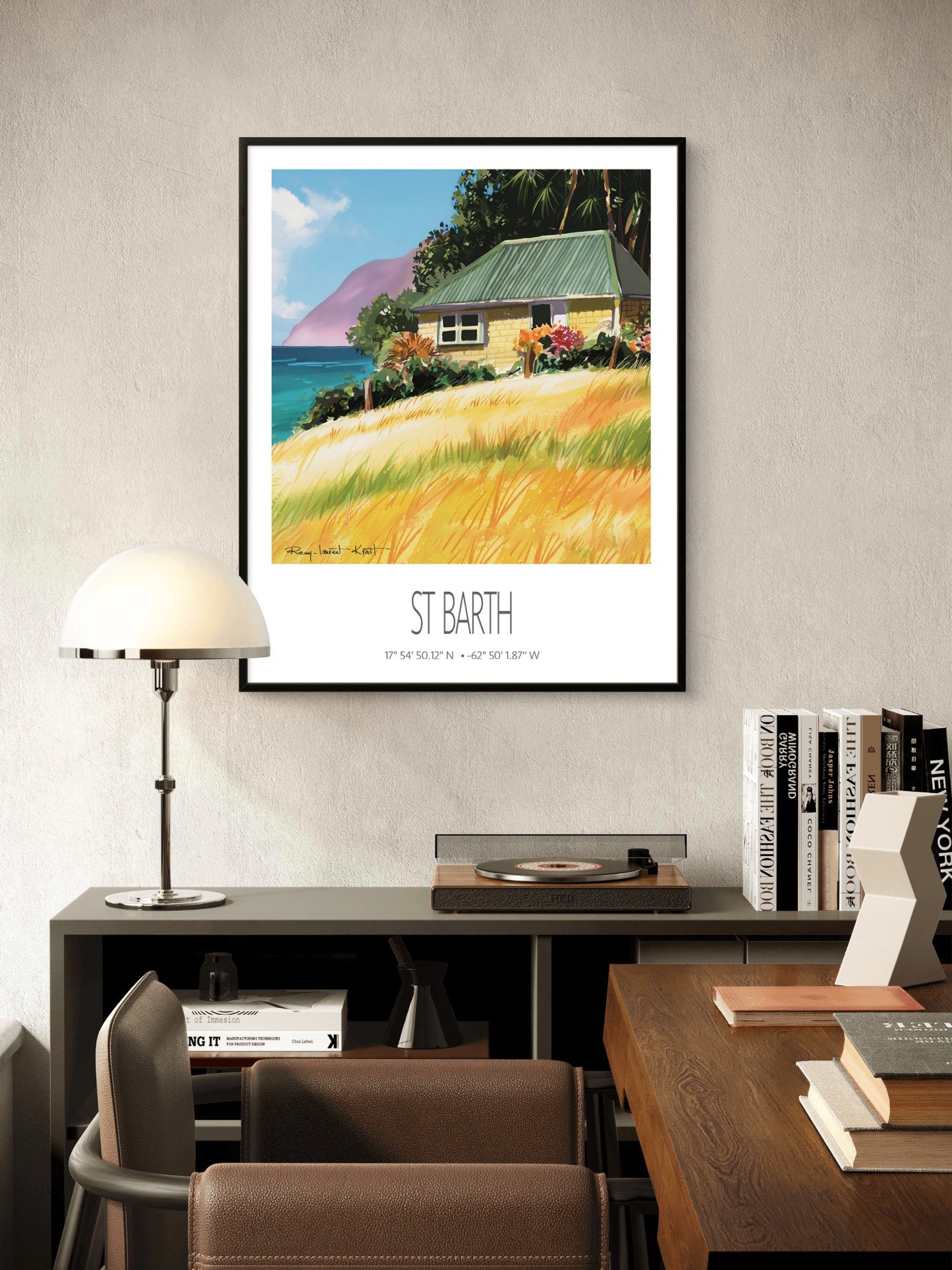 Vintage Travel Poster – St Barth – Falaise Beach – Framed Caribbean Art Print
