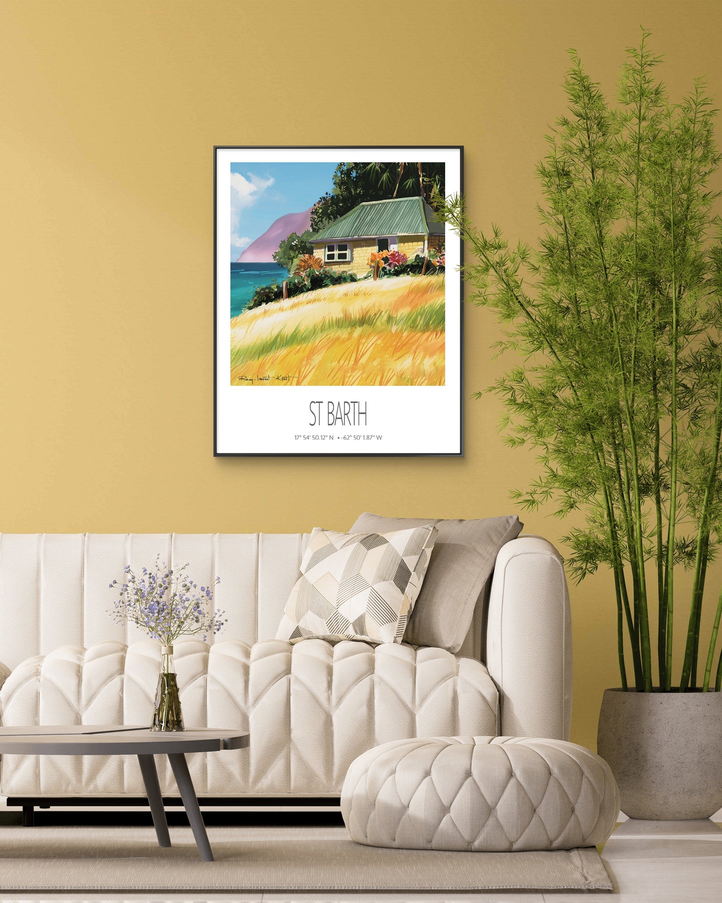 Vintage Travel Poster – St Barth – Falaise Beach – Framed Caribbean Art Print