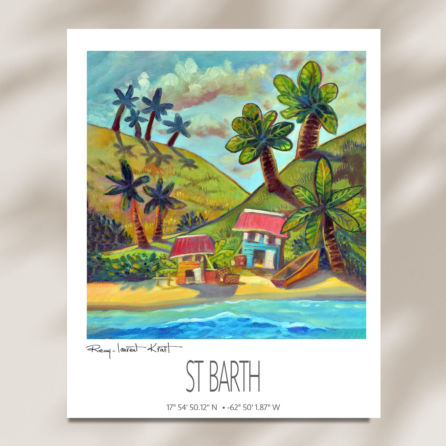 St Barth Vintage Travel Poster – Two Cottages – Framed Caribbean Wall Art