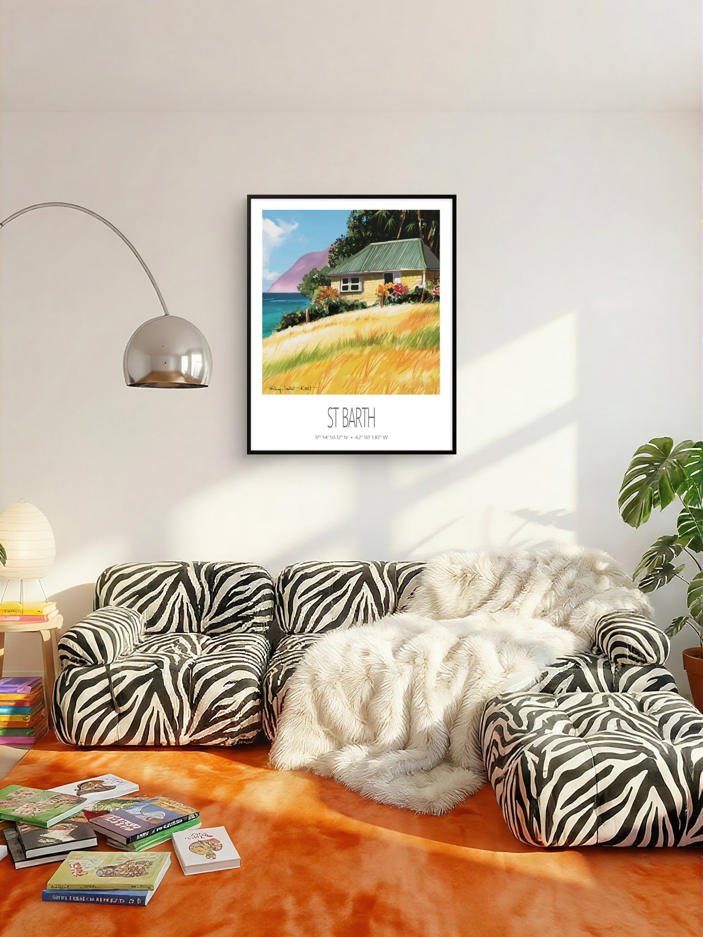 Vintage Travel Poster – St Barth – Falaise Beach – Framed Caribbean Art Print