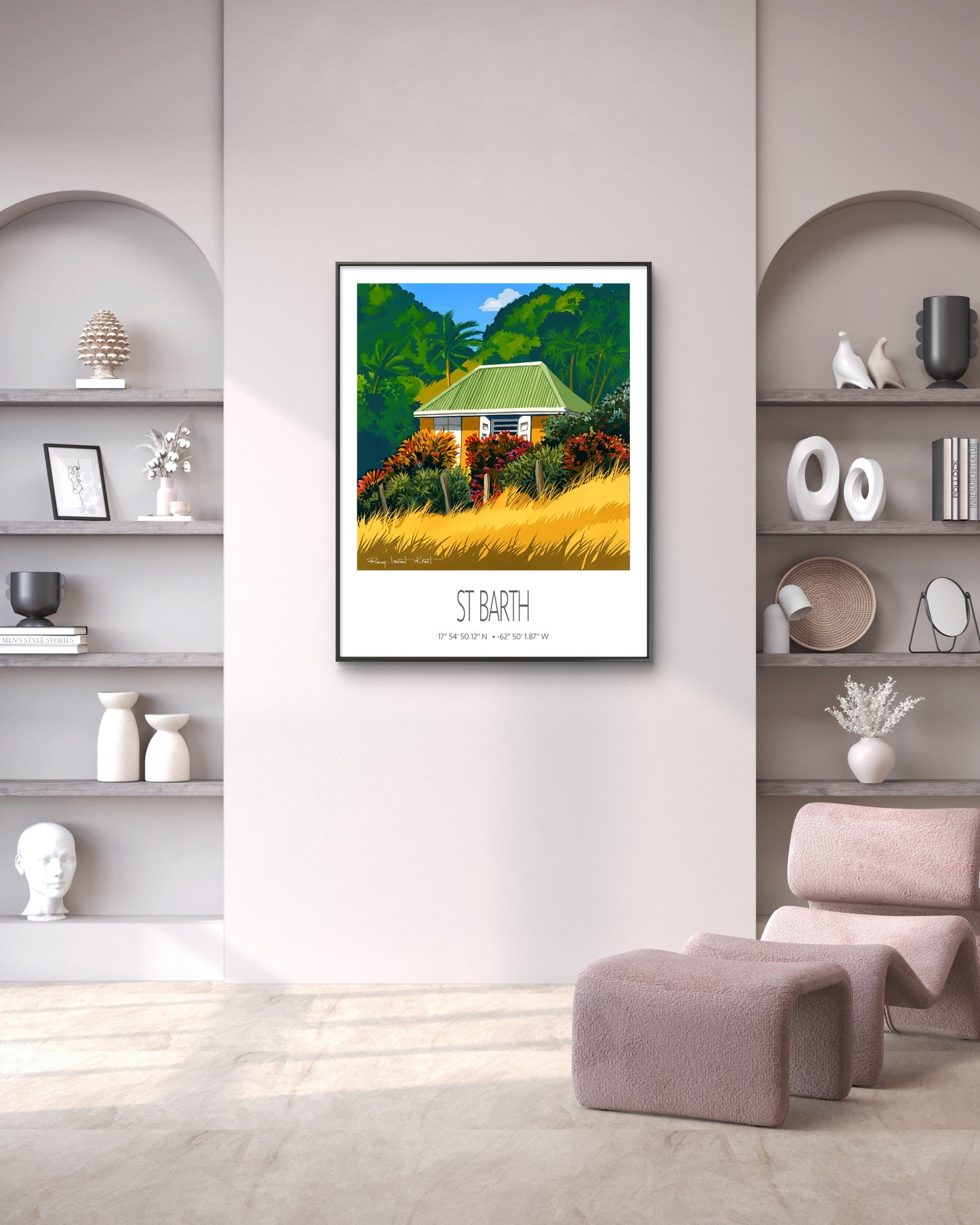 Vintage Travel Poster – St Barth – Yellow Grass – Framed Caribbean Art Print