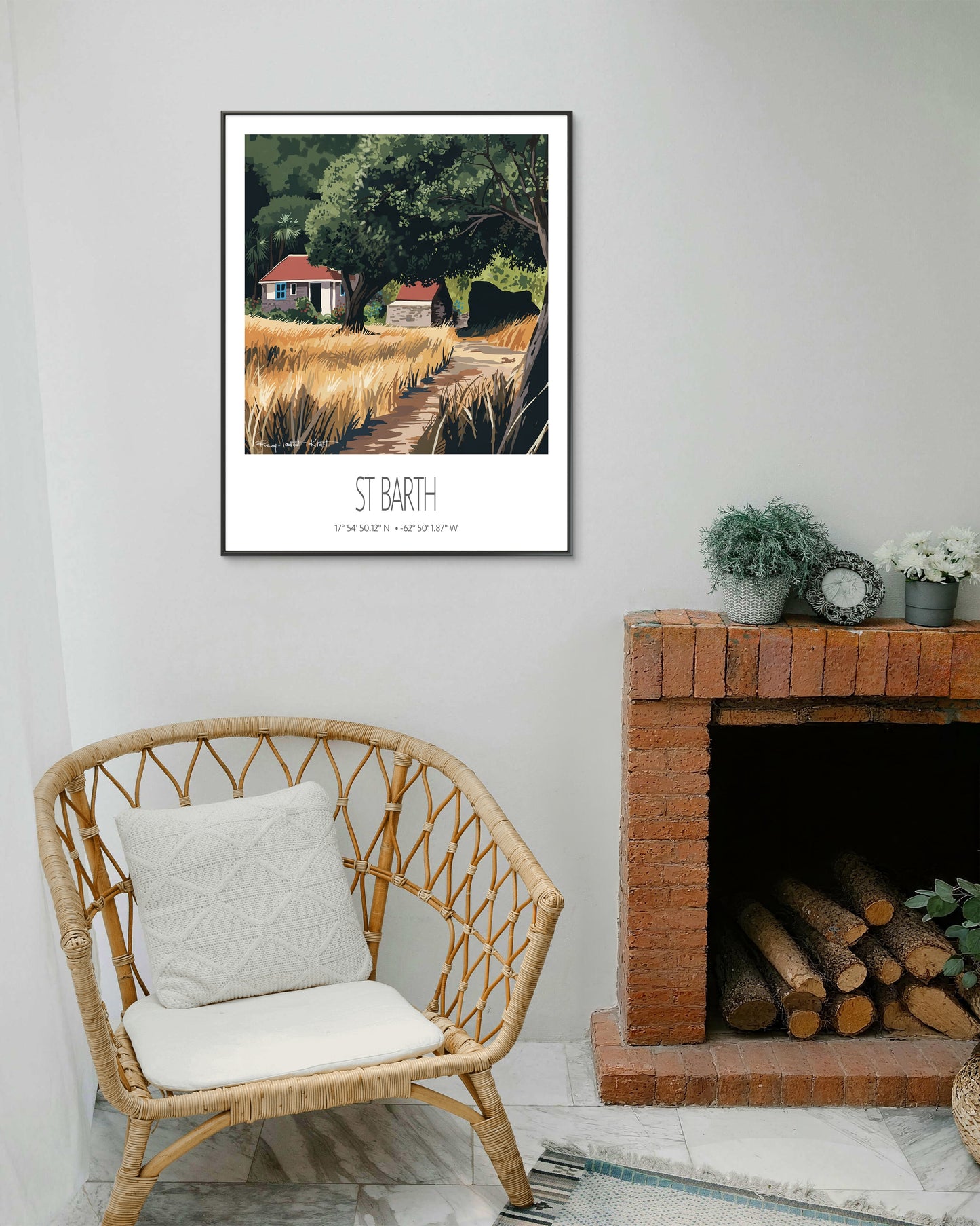 Vintage Travel Poster – St Barth – Grand Fond – Framed Caribbean Art Print
