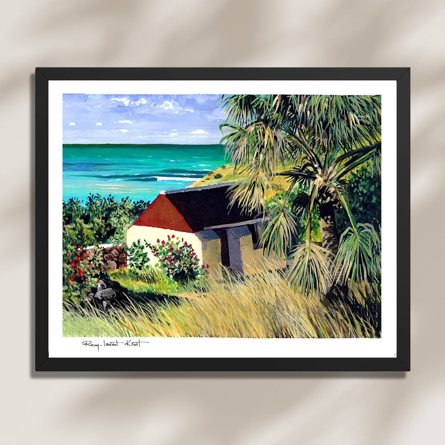 St Barth Watercolor Print – Grand Cul de Sac – Framed Caribbean Wall Art