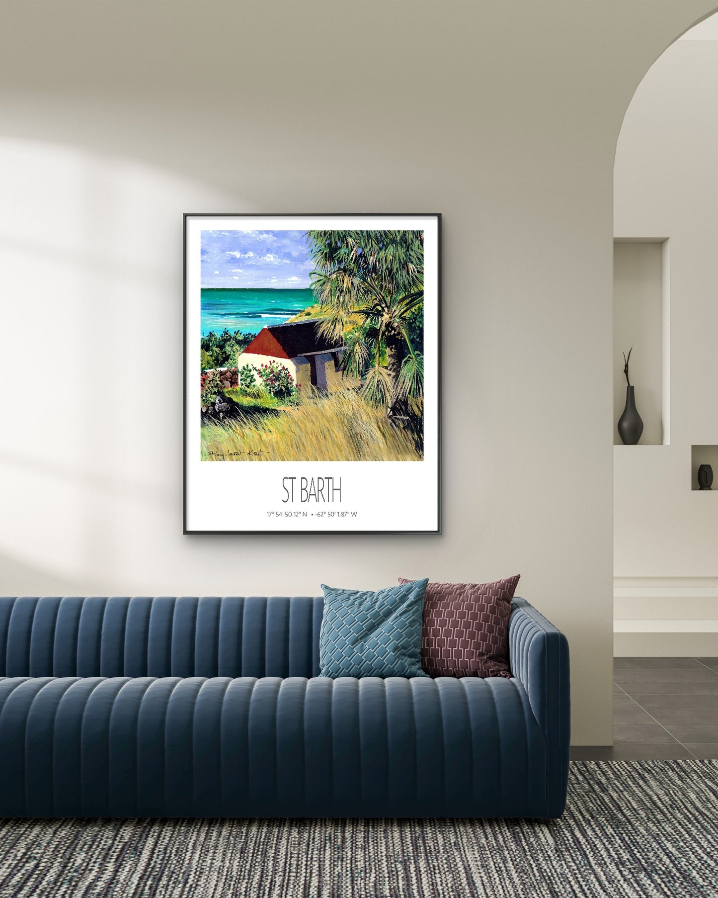 Vintage Travel Poster – St Barth – Grand Cul de Sac Bay – Framed Caribbean Art Print