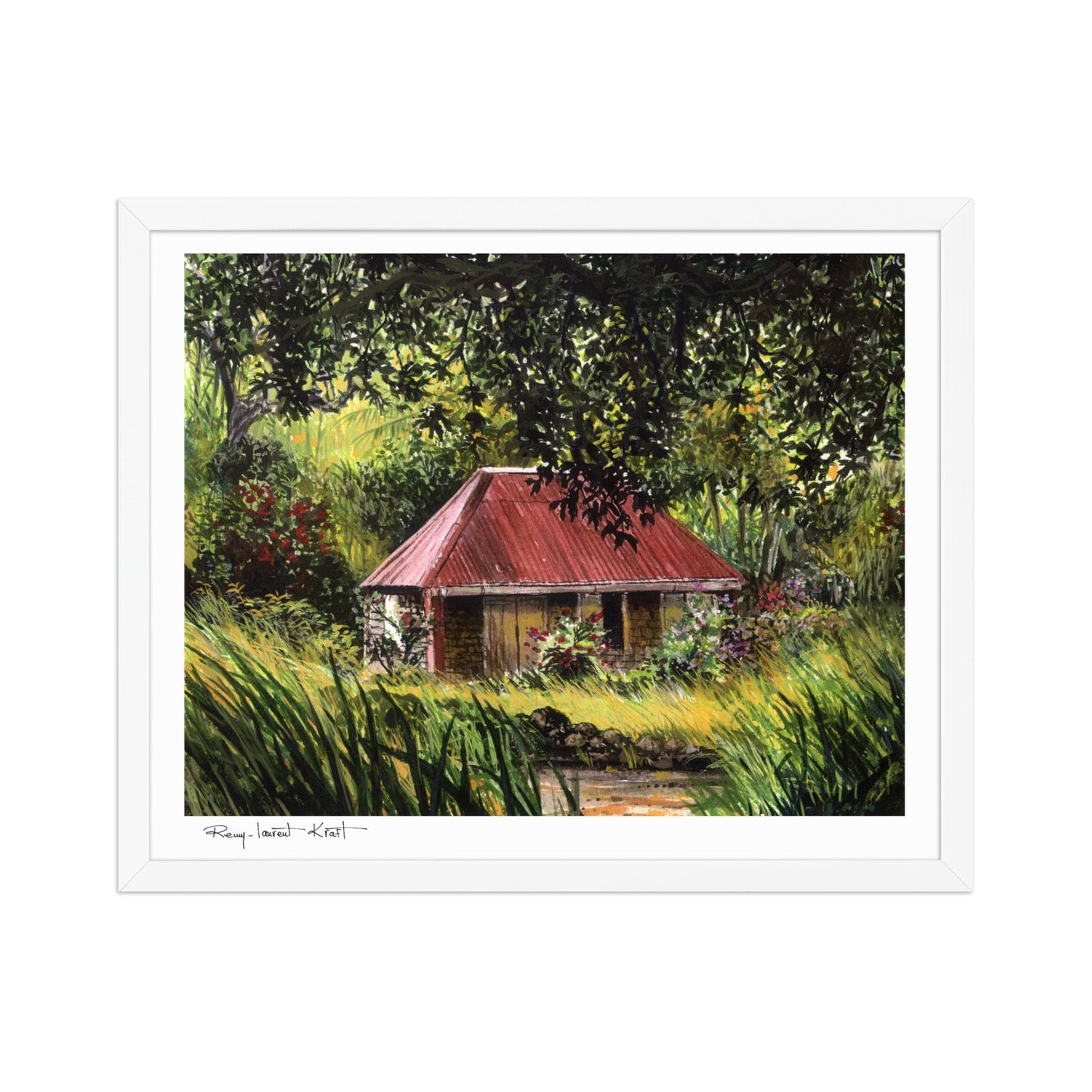 St Barth Watercolor Print – Vieille Case – Framed Caribbean Wall Art