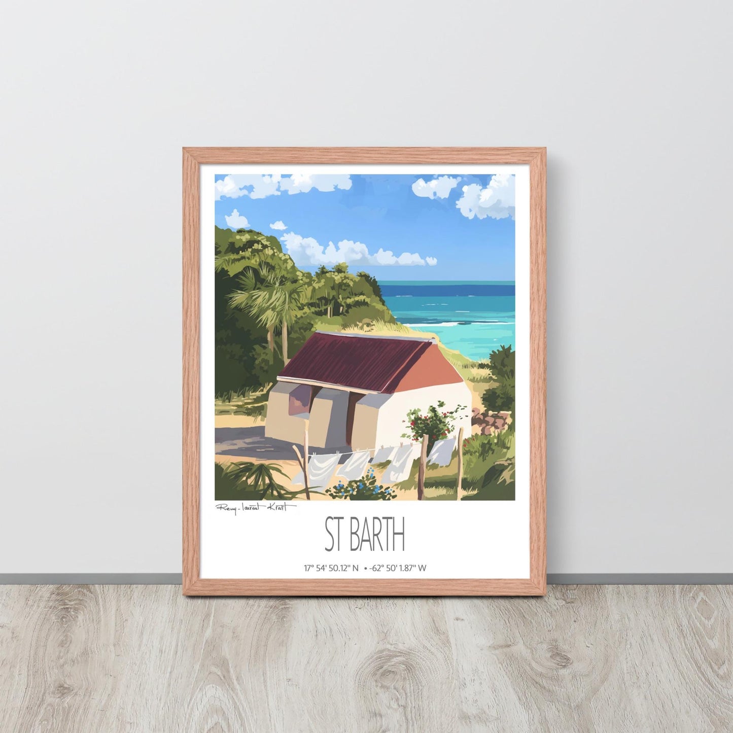 Vintage Travel Poster – St Barth – Petit Cul De Sac Bay – Framed Caribbean Art Print