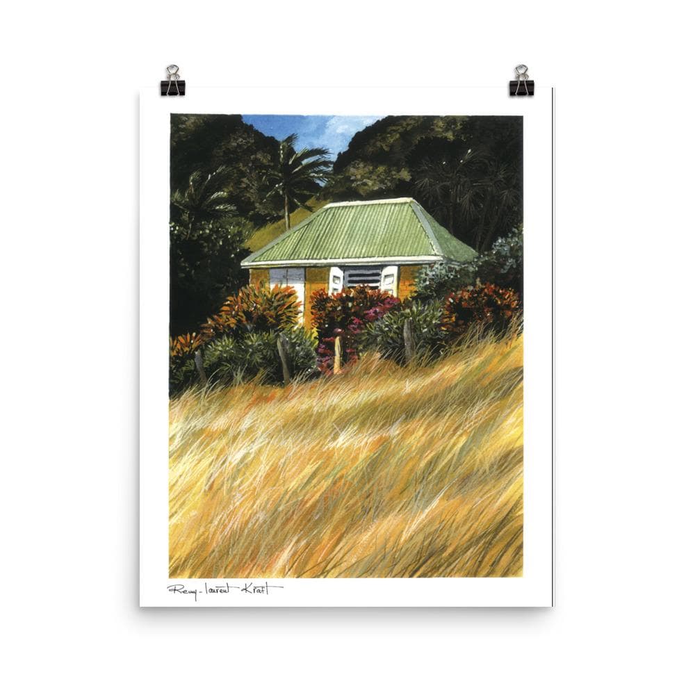 St Barth Watercolor Print – Case Herbes Jaunes – Caribbean Wall Art