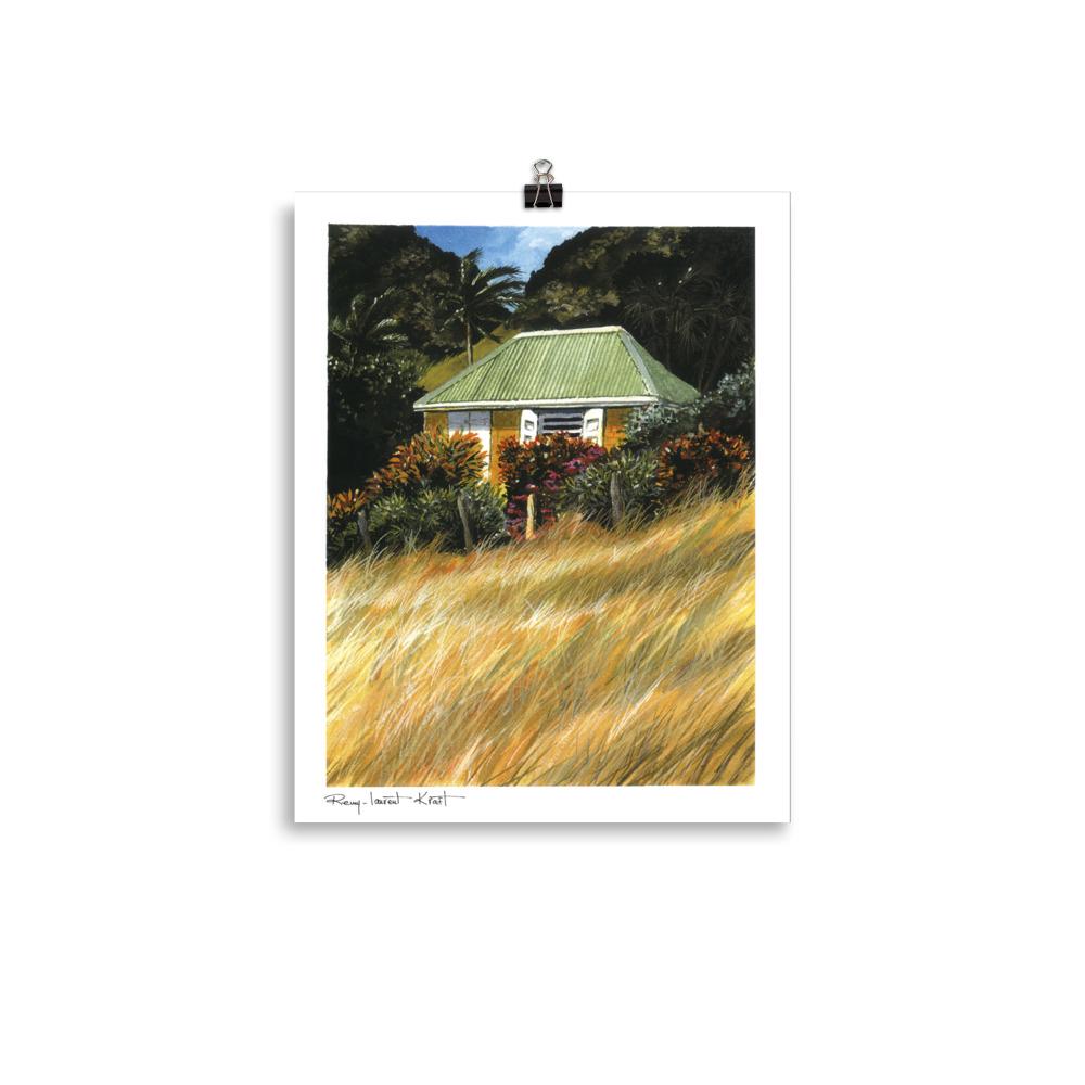 St Barth Watercolor Print – Case Herbes Jaunes – Caribbean Wall Art