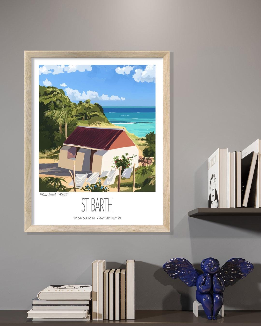 Vintage Travel Poster – St Barth – Petit Cul De Sac Bay – Framed Caribbean Art Print